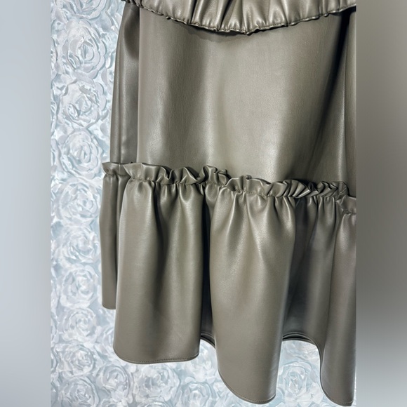 Inclan Studio Faux Leather Dress Size Small Loose Fitting Dress Olive Color - Picture 5 of 10